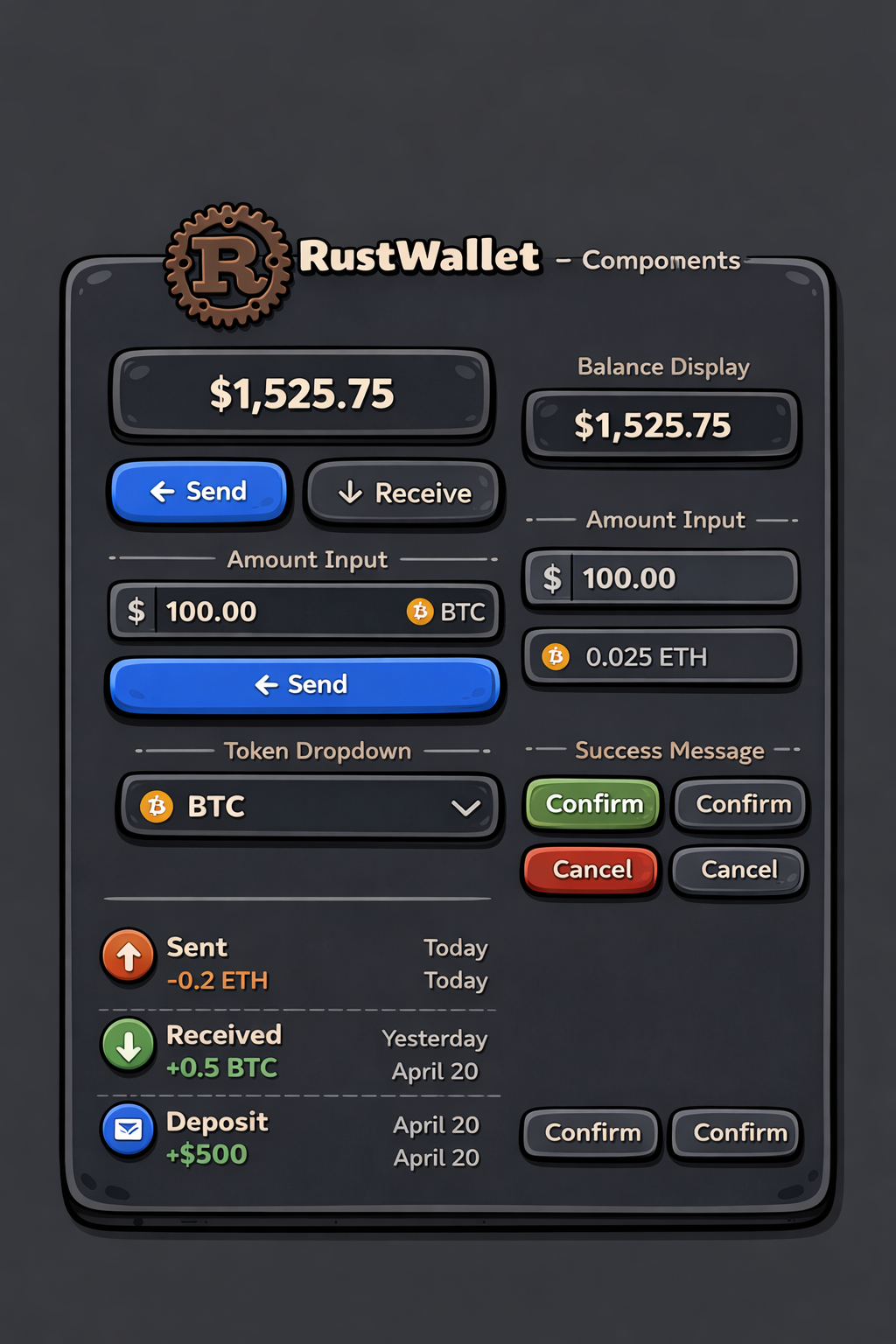 Wallet component layout